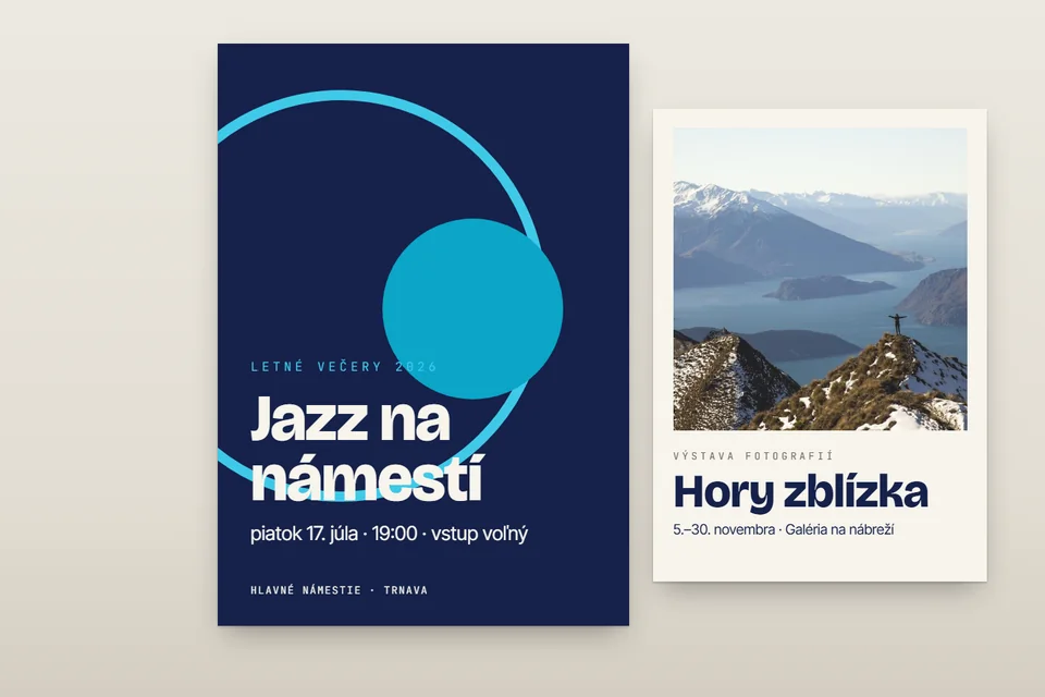 Plagát na koncert a plagát na výstavu na stene